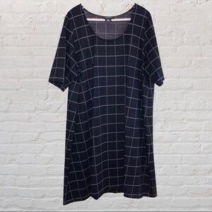 Michel Studio black short sleeve windowpane check print shift dress